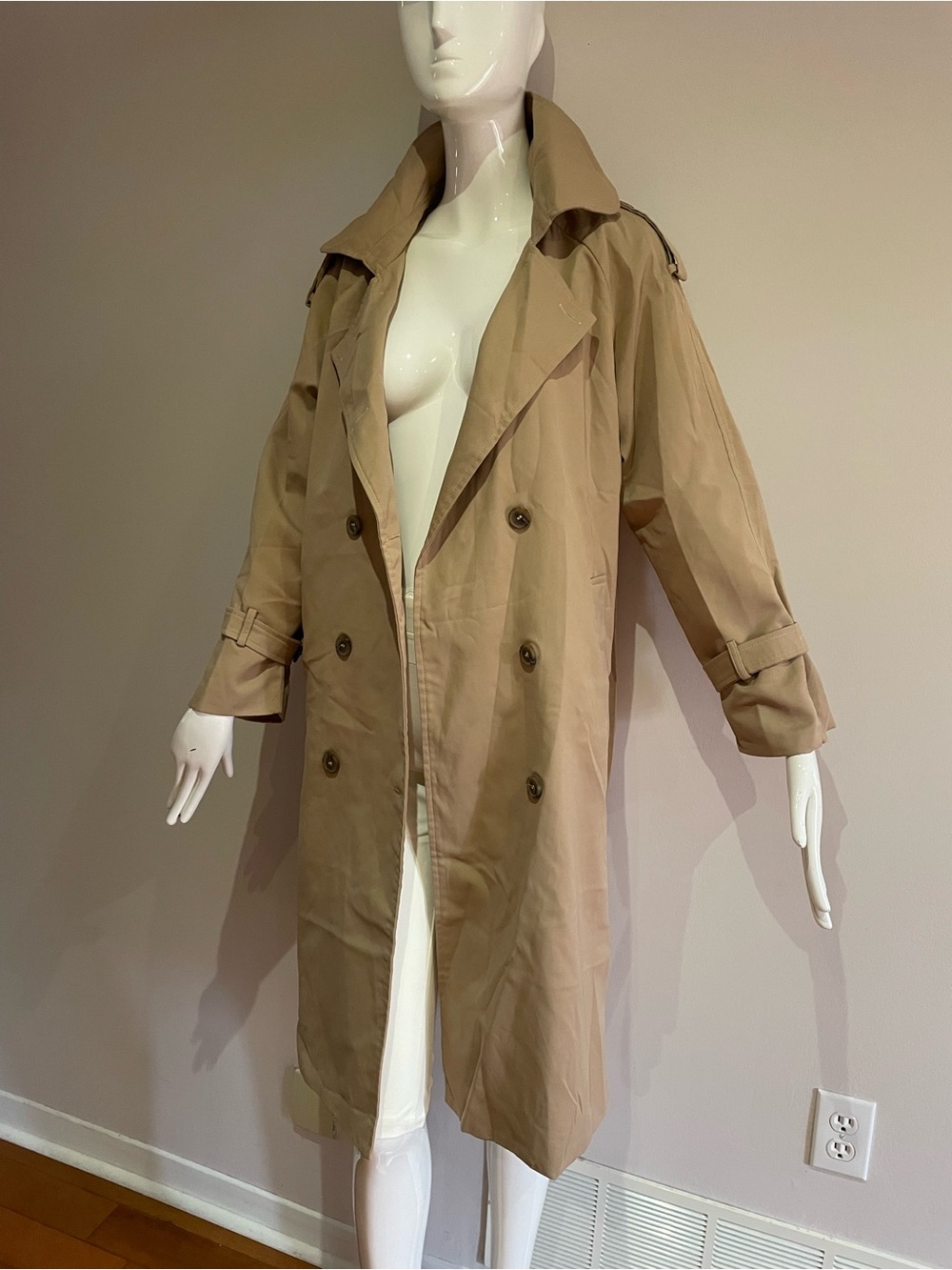Classic Tan Trench Coat - Women's Double-Breasted Jacket - Picture 2 of 2